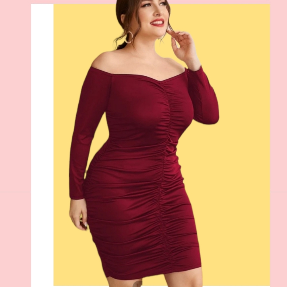 Off Shoulder Ruched Bodycon Dress